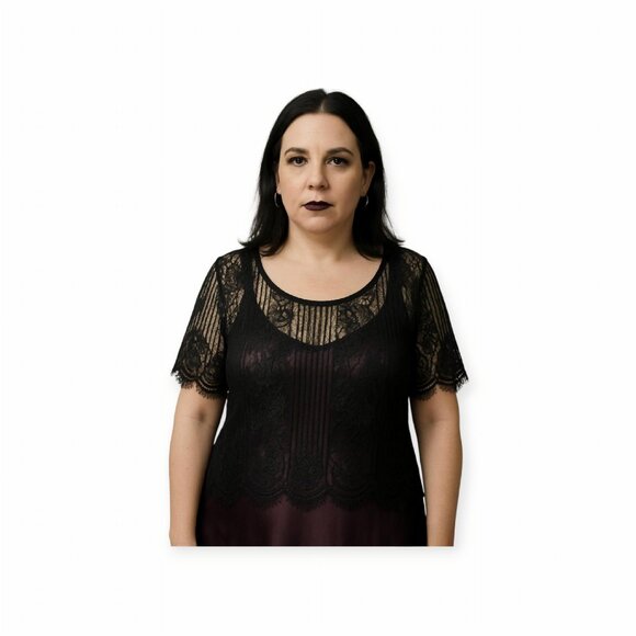 For Love and Lemons Black Semi-Sheer Lace Overlay Top Size L - Picture 11 of 11